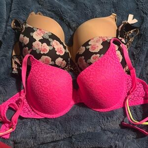 3 bra bundle!!! PINK Victoria's Secret Floral & nude and Neon Pink